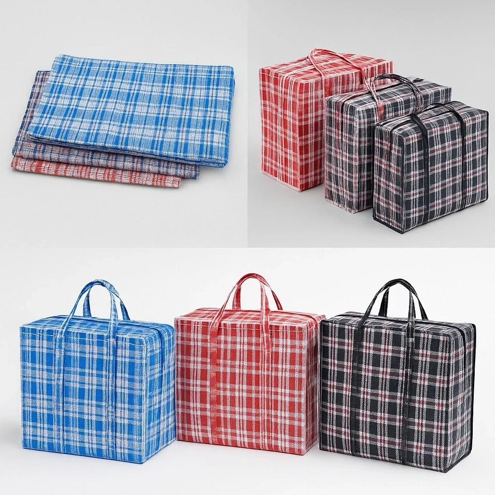 Set of 3 X- Large Plaid Zipper Storage Bags – Blue, Red & Black